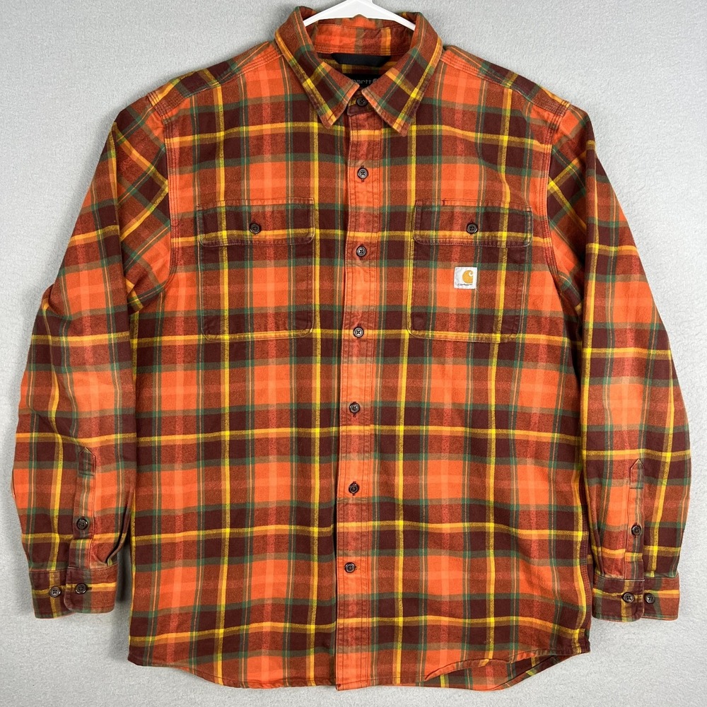 Carhartt Plaid Flannel Shirt Mens M Loose Fit‎ Heavyweight Cotton Long Sleeve